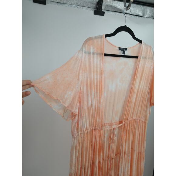 Torrid Kimono 2X Tie Dye Clip Dot Tiered Tie Front Short Sleeve Cover Up Peach - Picture 8 of 13